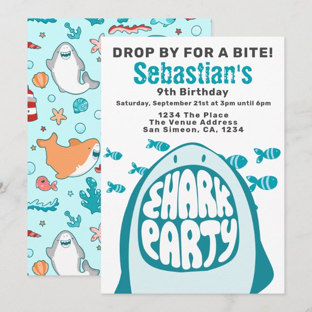 Shark Personalised Birthday Party Invitation (Front/Back)