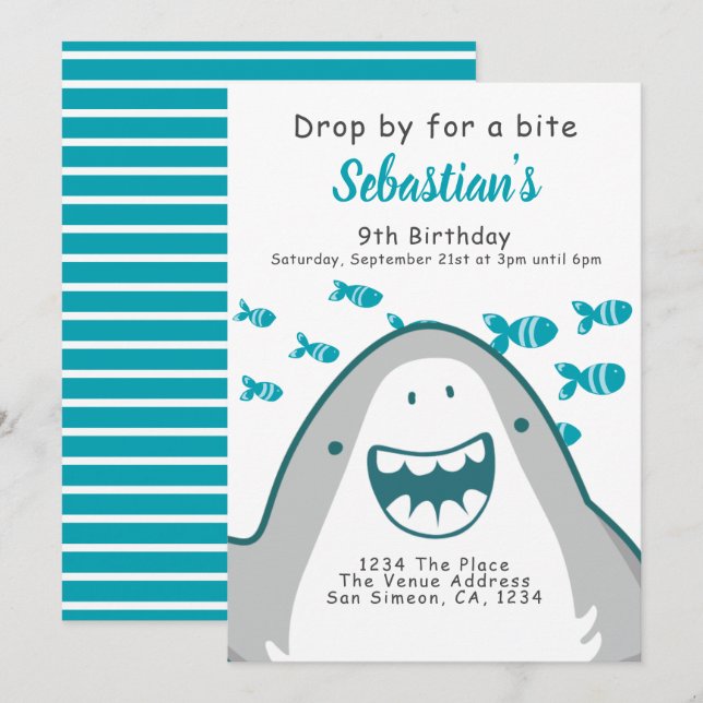 Shark Personalised Birthday Party Invitation (Front/Back)