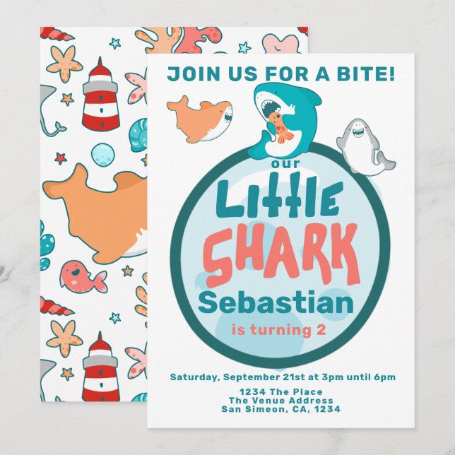 Shark Personalised Birthday Party Invitation (Front/Back)