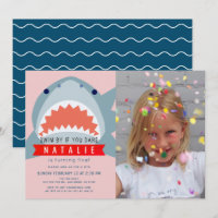 Shark Pink & Navy Blue Pool Photo Girl Birthday