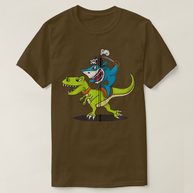 Shark Pirate Riding A Dinosaur TRe Zip  T-Shirt (Design Front)