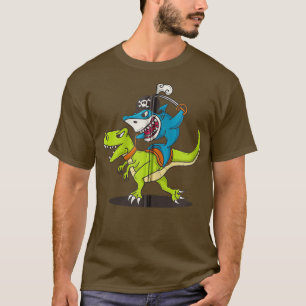 Shark Pirate Riding A Dinosaur TRe Zip T-Shirt