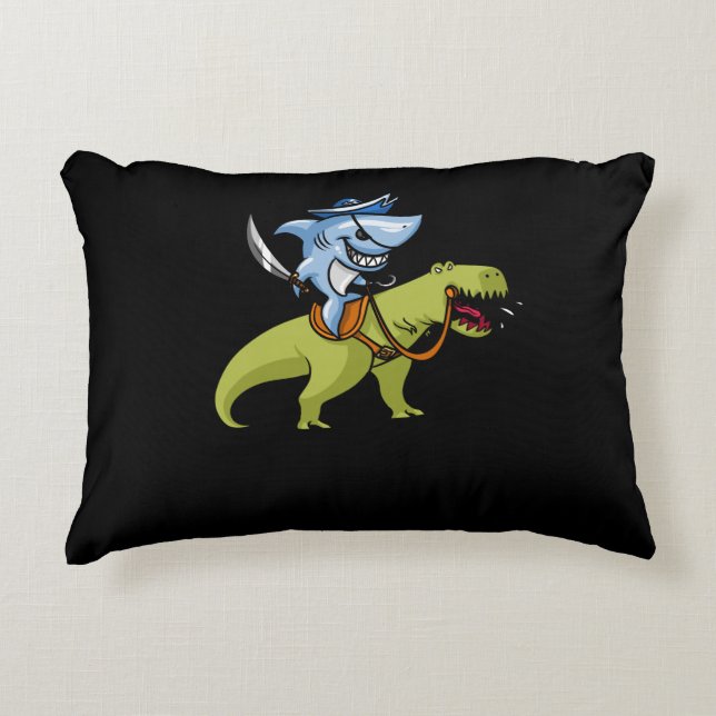 Shark Pirate Riding T-Rex Dinosaur Decorative Cushion (Front)