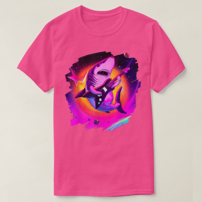 Shark Playing Guitar in Space Outer Space Sharks  T-Shirt (Design Front)