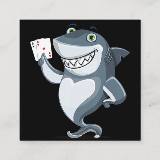 Shark Poker Player - Funny Shark Gifts Square Business Card (Front)