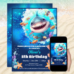 Shark Pool Birthday Party Boy custom age  Invitation<br><div class="desc">Birthday invitation for a pool, waterpark or beach summer Birthday Party with Cute shark, under the sea jawsome Birthday for boy, fully editable template. Easily personalise number of boy's age and all the text. Please visit the store for the full line of products that are available. Enjoy your summer celebration...</div>
