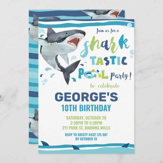 Shark Pool Birthday Party Shark-tastic Boy Invitation (Front/Back)