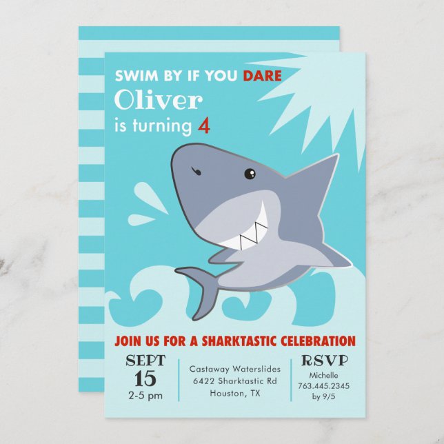 Shark Pool Birthday Party Sharktastic Invitation (Front/Back)