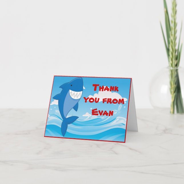 Shark Pool Birthday Party Thank You Note Card (Front)