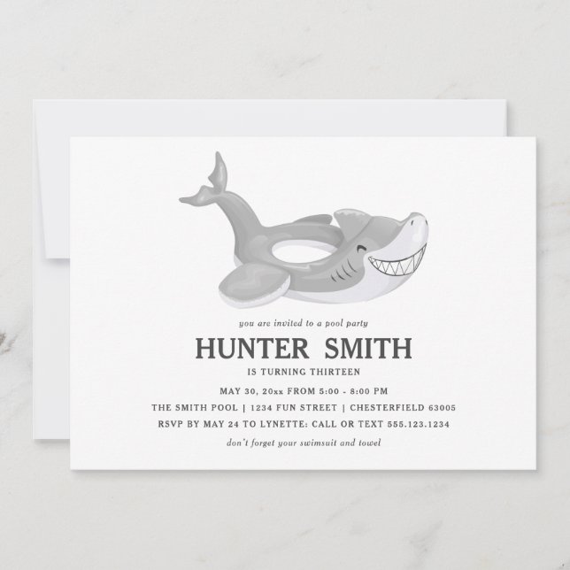 Shark Pool Float Birthday Pool Party Invitation (Front)