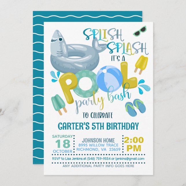 Shark Pool Party Invitation (Front/Back)