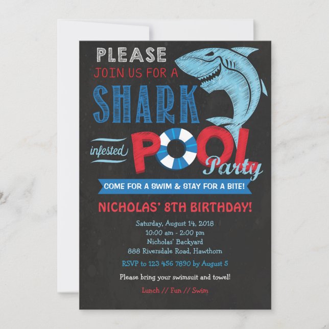 Shark Pool Party Invitation, Shark Invitation (Front)