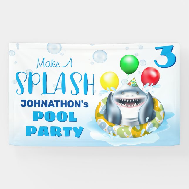 Shark Pool Party Kids Birthday Banner (Horizontal)