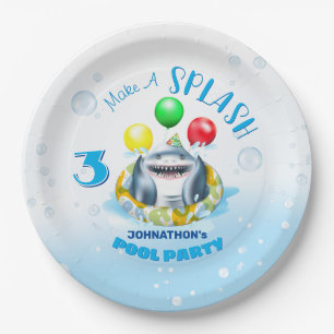 Shark Pool Party Kids Birthday Paper Plate