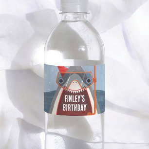 Shark Pool Party Summer Birthday Water Bottle Label