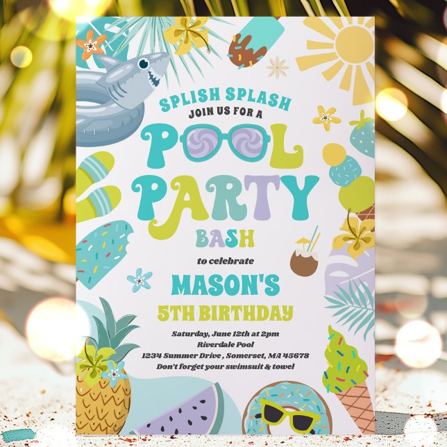 Shark Pool Party Summer Pool Birthday Party Invitation (Creator Uploaded)
