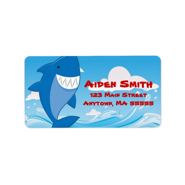Shark Pool Swimming Birthday Party Address Labels (Front)
