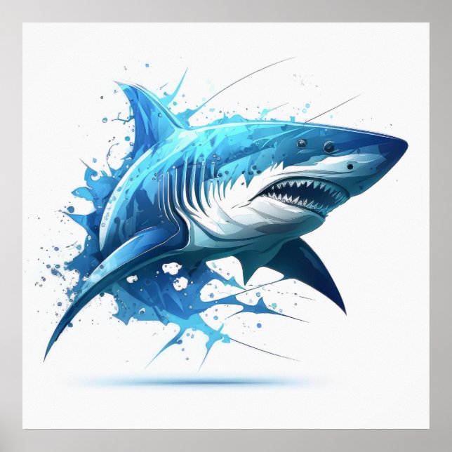 Shark Portrait Animal Painting Wildlife Outdoors  Poster (Front)