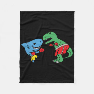 Shark Punching T-rex Dinosaur Funny Fighting Boxin Fleece Blanket