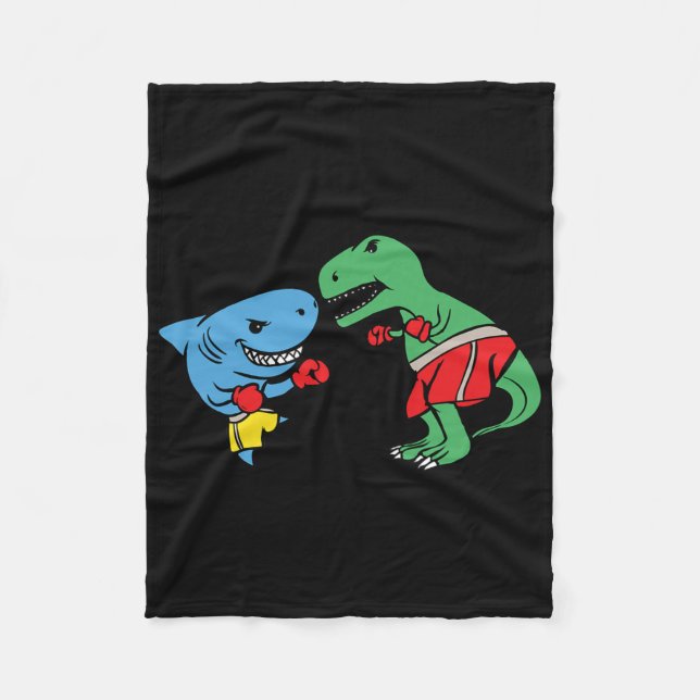 Shark Punching T-rex Dinosaur Funny Fighting Boxin Fleece Blanket (Front)