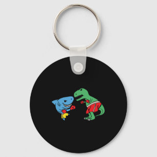 Shark Punching T-rex Dinosaur Funny Fighting Boxin Key Ring