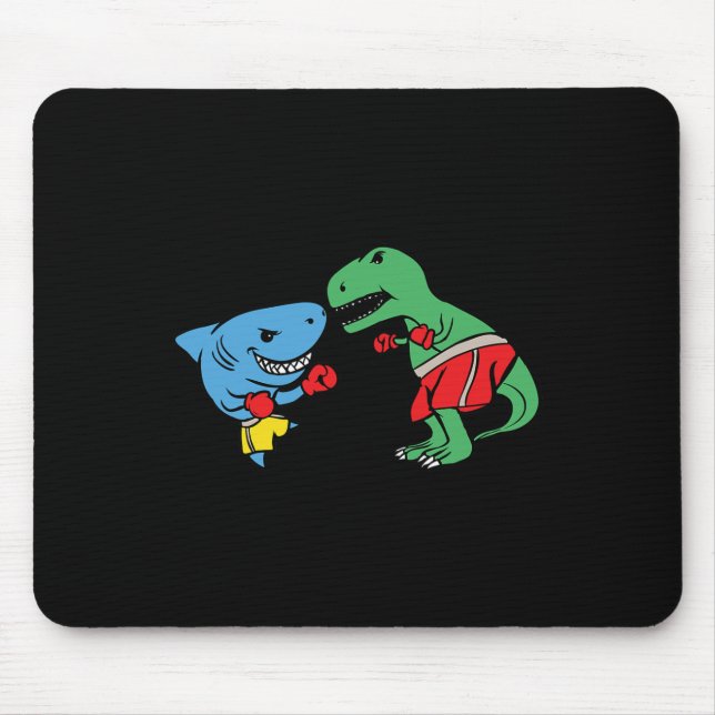 Shark Punching T-rex Dinosaur Funny Fighting Boxin Mouse Mat (Front)