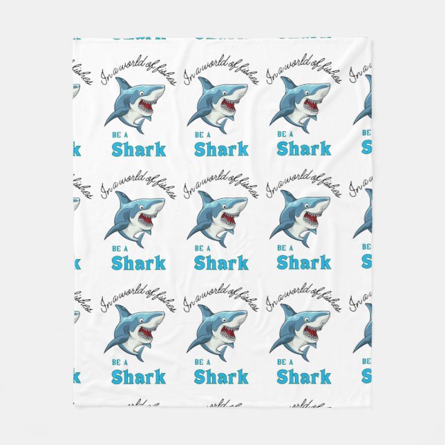 SHARK QUOTE ,FUNNY, CARTOON STYLE FLEECE BLANKET (Front)