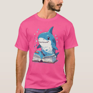 Shark Reading Book Marine Animal Ocean Sea Reader  T-Shirt