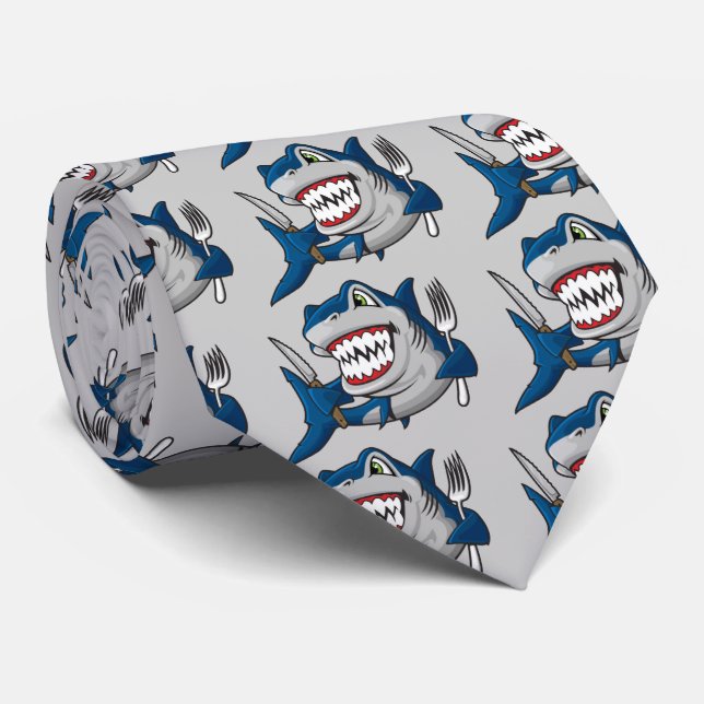 Shark Ready for Dinner Tie (Rolled)