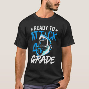  Shark Ready To Attack 4th Grade Boys Back To Sch T-Shirt