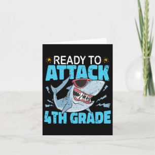 Shark Ready To Attack 4th Grade First Day Boys Kid Card