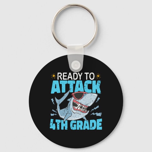 Shark Ready To Attack 4th Grade First Day Boys Kid Key Ring (Front)