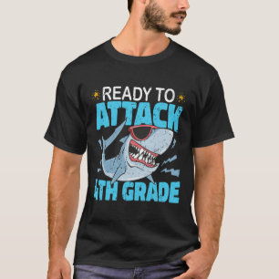 Shark Ready To Attack 4th Grade First Day Boys Kid T-Shirt