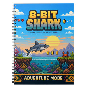 Shark, Retro 8-Bit Pixel Art Notebook