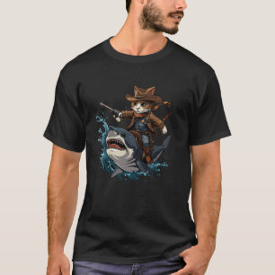 Shark Ride Kitten Lover Cute Animal Meme Cowboy Ca T-Shirt