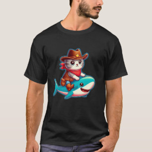 Shark Ride Kitten Lover Cute Animal Meme Cowboy Ca T-Shirt