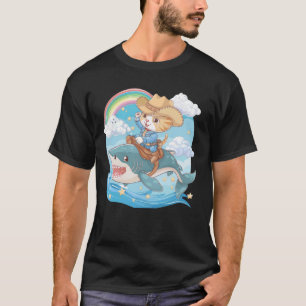 Shark Ride Kitten Lover Rainbow Animal Meme Cowboy T-Shirt