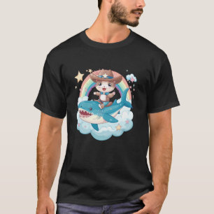 Shark Ride Kitten Lover Rainbow Animal Meme Cowboy T-Shirt