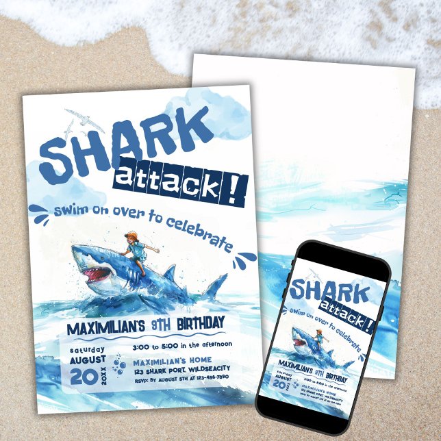 Shark Ride Summer Party Birthday  Invitation (Creator Uploaded)