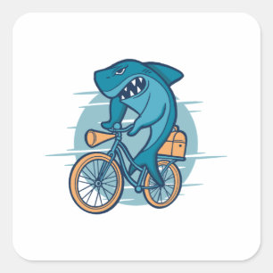 SHARK RIDING BIKE SQUARE STICKER