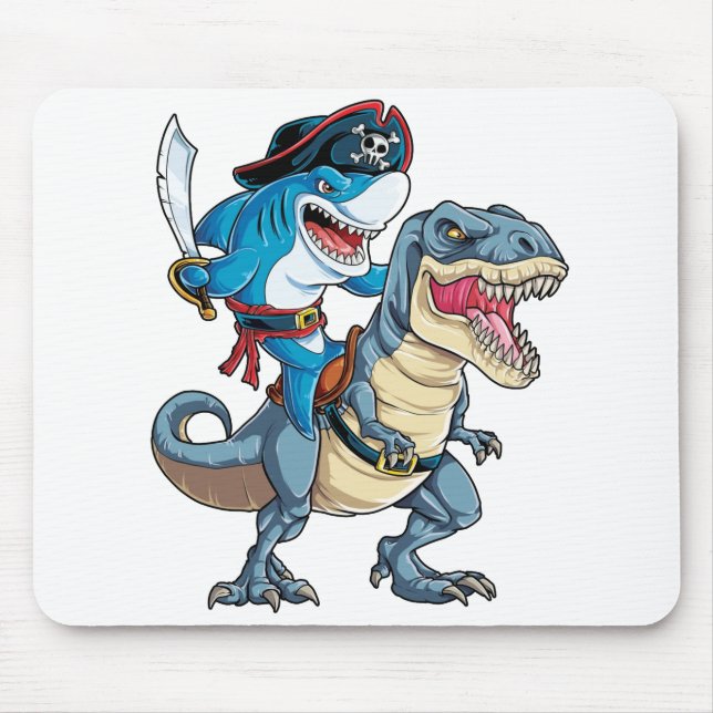 Shark Riding Dinosaur Pirate Shirt for Boys Girls Mouse Mat (Front)