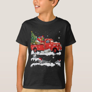 Shark Riding Red Truck Merry Christmas X-mas Ugly T-Shirt