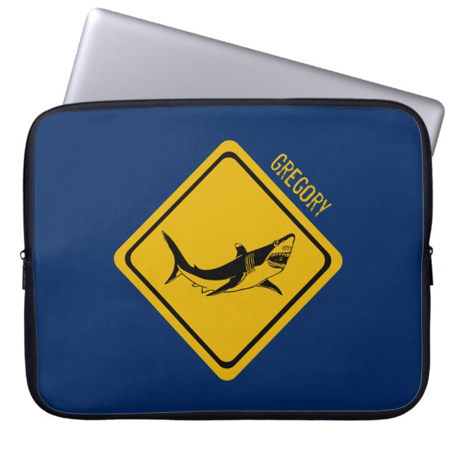 shark road sign laptop sleeve (Front)