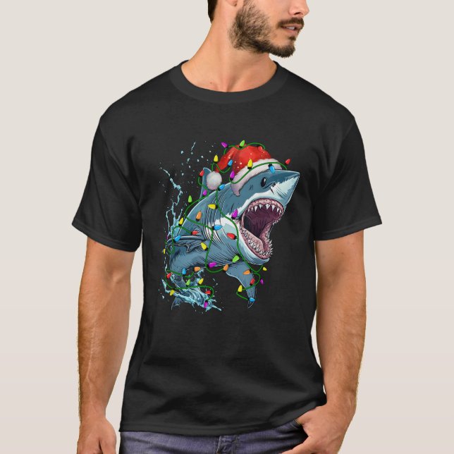 Shark Santa Christmas Tree Lighting Xmas Funny  T-Shirt (Front)