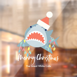 Shark Santa Claus Christmas Lights Holiday Window Cling