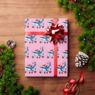 Shark Santa Hat Christmas Gift Pink Wrapping Paper