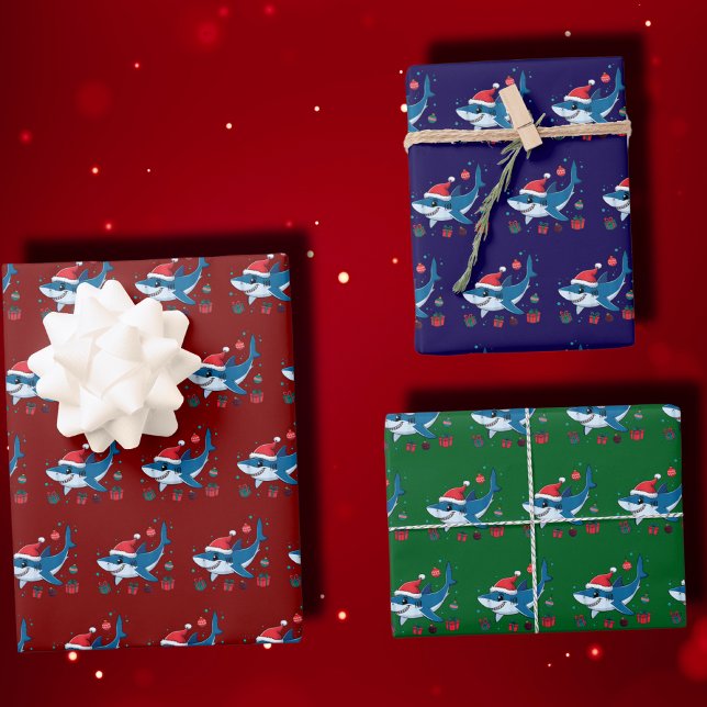 Shark Santa Hat Christmas Gift Wrapping Paper Sheet (Creator Uploaded)