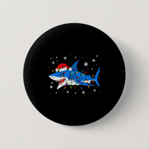 Shark Santa Hat Christmas Lights Xmas Pajama Men W 6 Cm Round Badge