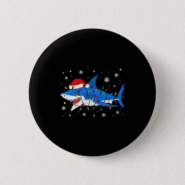 Shark Santa Hat Christmas Lights Xmas Pajama Men W 6 Cm Round Badge (Front)