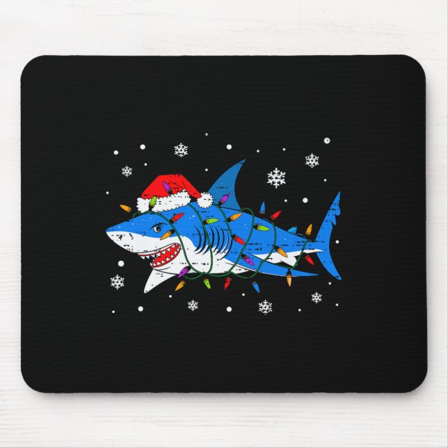 Shark Santa Hat Christmas Lights Xmas Pajama Men W Mouse Mat (Front)